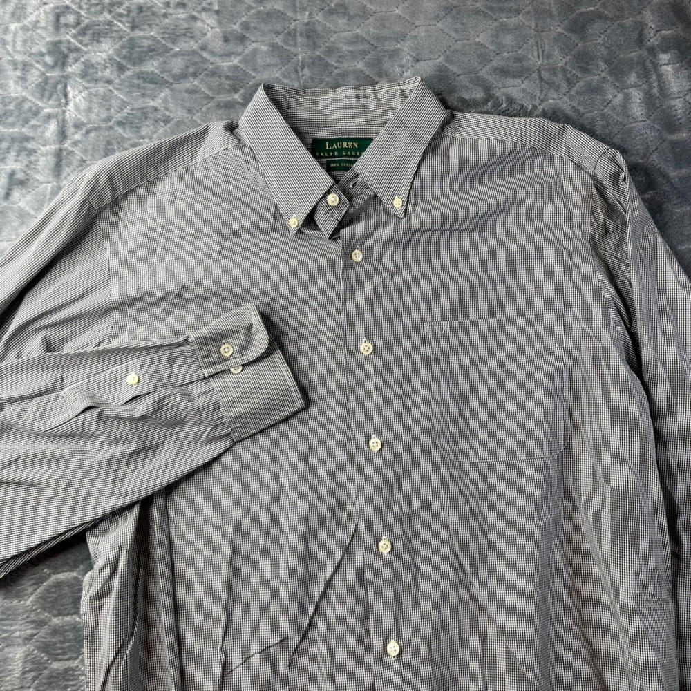 Lauren Ralph Lauren Button Down Shirt Mens 16.5 34/35 Black White Gingham Check
